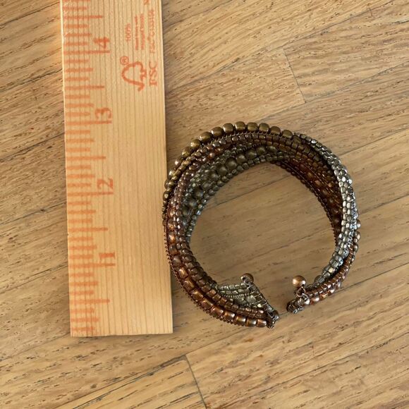 Vintage Boho Bronze Beaded Wrap Cuff Bracelet Multistrand Metal Festival Jewelry - Picture 8 of 8